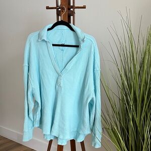 Aerie Soft Blue Waffle Knit Top
